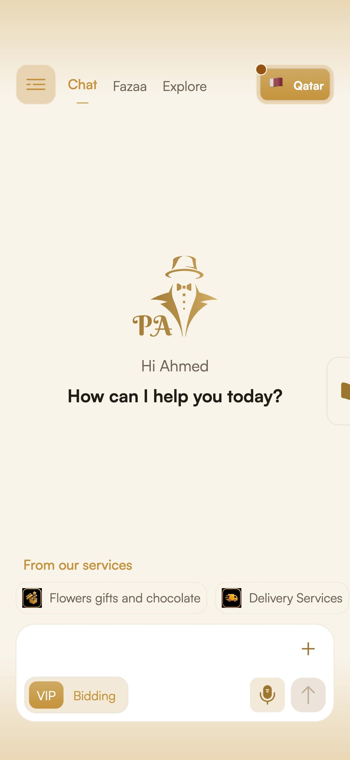 The PA app home screen on an iPhone